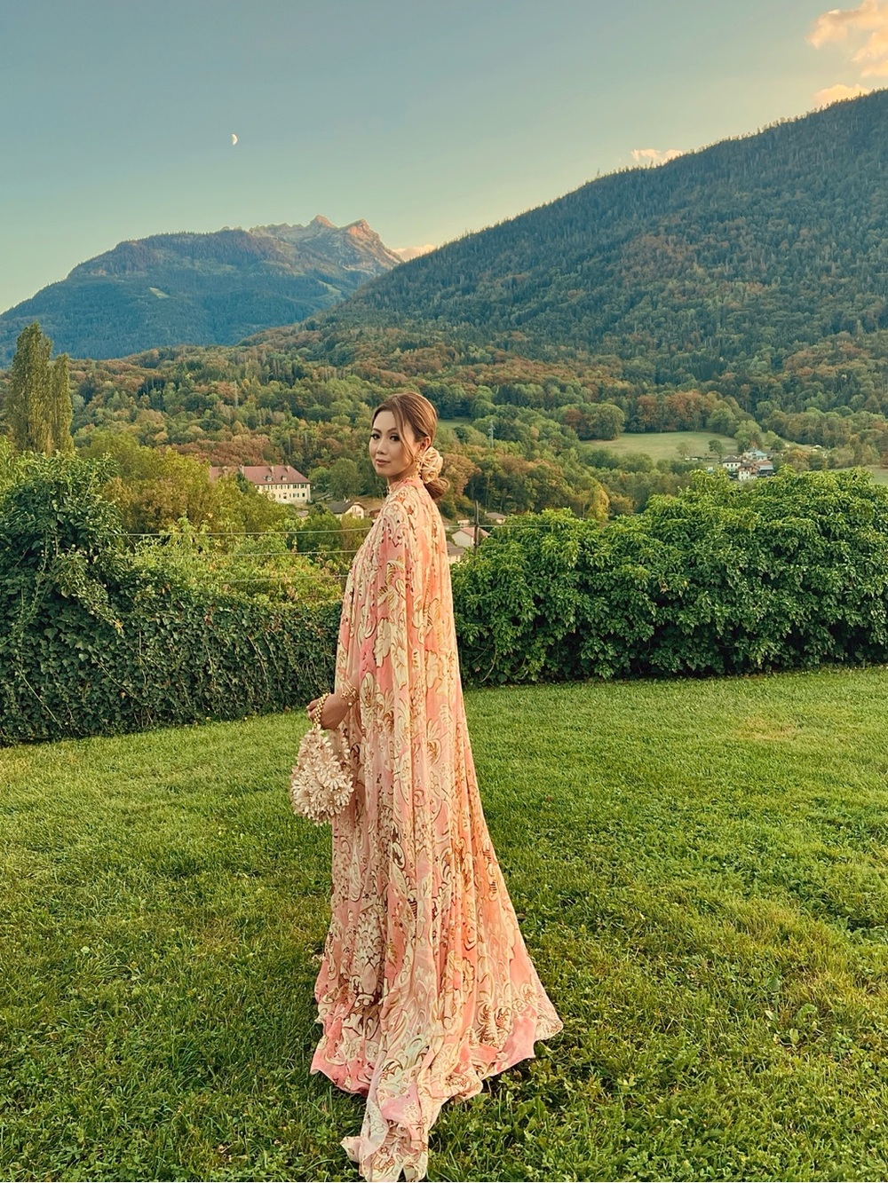 HEMANT & NANDITA Pink and Gold Floral Maxi Cape Dress - Picture 7 of 13